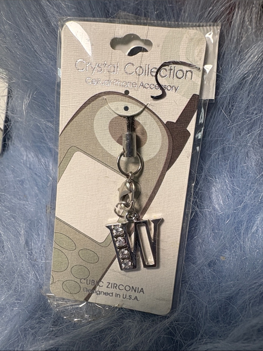 Silver Initial Cubic Zirconia Cell Phone Charm Accessory